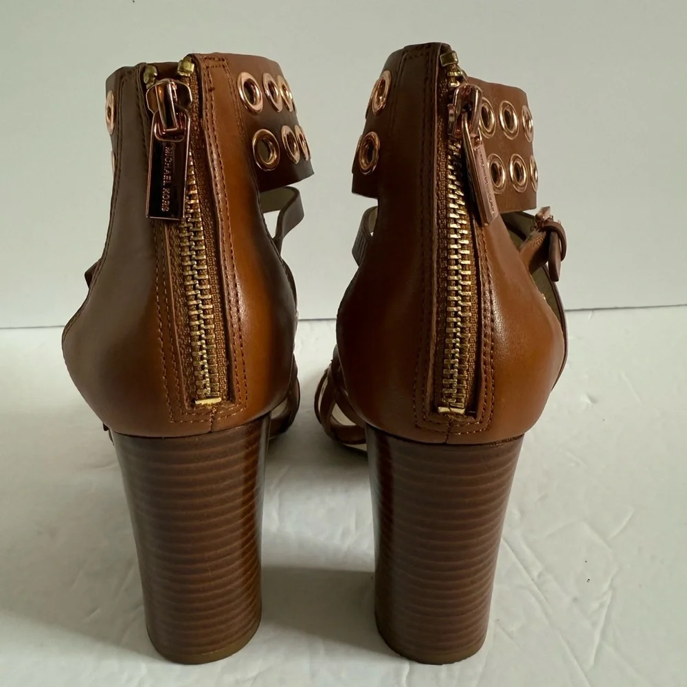 Michael Kors Brown Chunky Studded Edgy Heeled Gladiator Leather Sandals Size 5.5